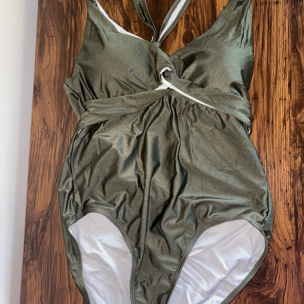 Stylish Olive Green One Piece Swimsuit